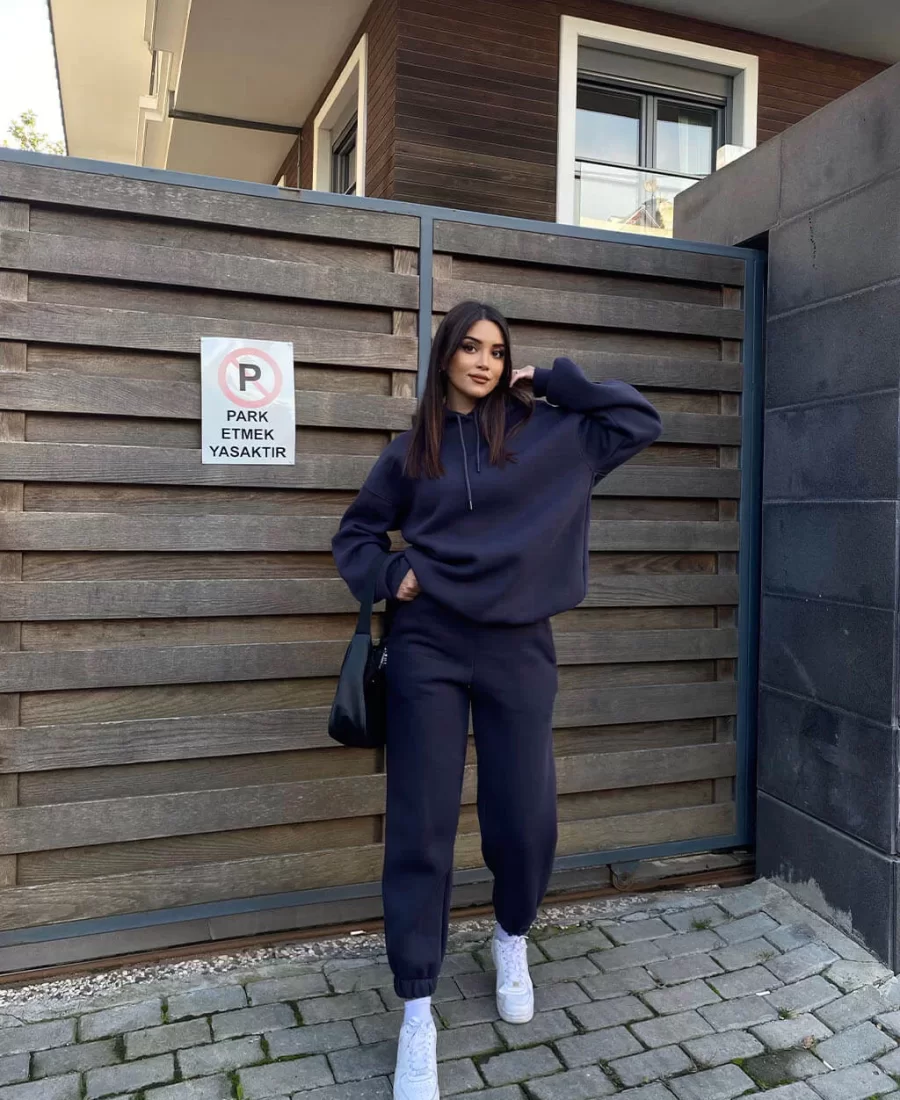 Oversize Şardonlu Sweatshirt Takım
