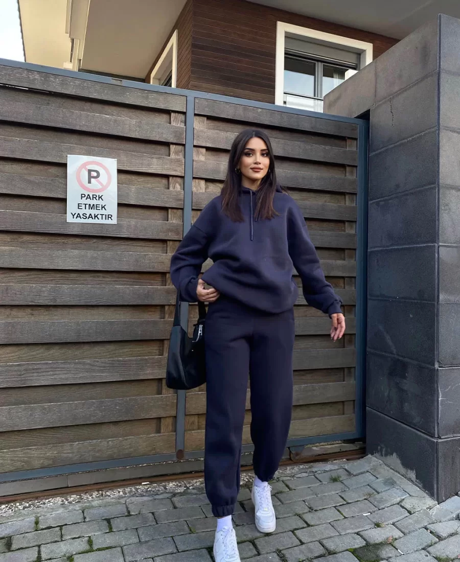 Oversize Şardonlu Sweatshirt Takım