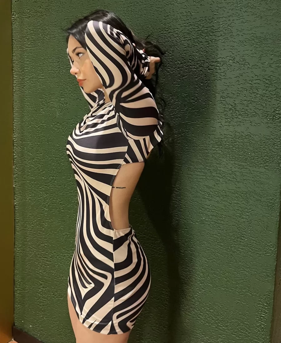 Zebra Desen Sırt Dekolteli Elbise