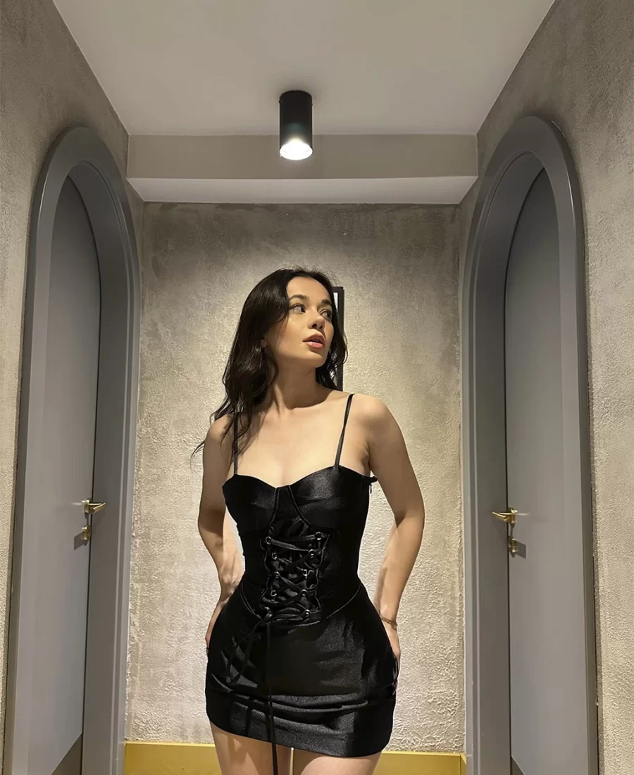 Saten Gloplu Elbise