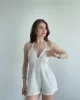 Beyaz Keten Şort Tulum