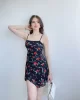 Çiçek Desen Astarlı Mini Elbise