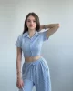 Çizgili Pantolon Crop Takım