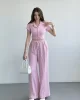Çizgili Pantolon Crop Takım