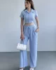 Çizgili Pantolon Crop Takım