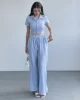 Çizgili Pantolon Crop Takım