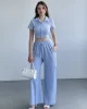 Çizgili Pantolon Crop Takım