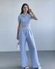 Çizgili Pantolon Crop Takım