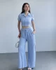 Çizgili Pantolon Crop Takım
