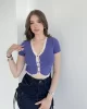 Düğme Detay Dantelli Crop