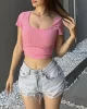 Fitilli Geniş Yaka Crop