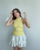 Gofre Halter Sırt Dekolteli Bluz
