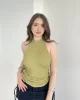 Gofre Halter Sırt Dekolteli Bluz