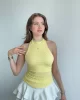 Gofre Halter Sırt Dekolteli Bluz