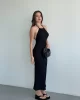 Gofre Halter Yaka Uzun Elbise