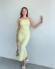 Gofre Halter Yaka Uzun Elbise
