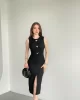 Güneş Düğmeli Sıfır Kol Elbise