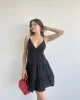 Keten Arkası Bağcıklı Elbise