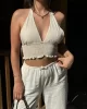 Keten Boyun Bağlamalı Crop