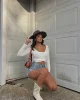 Kruvaze Yaka Fitilli Crop