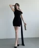 Kuşaklı Asimetrik Sandy Elbise