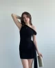 Kuşaklı Asimetrik Sandy Elbise