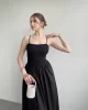 Poplin İnce Askılı Siyah Elbise
