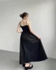 Poplin İnce Askılı Siyah Elbise