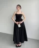 Poplin İnce Askılı Siyah Elbise