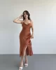 Saten Degaje Yırtmaçlı Elbise