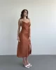 Saten Degaje Yırtmaçlı Elbise
