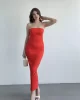 Straplez Büzgülü Uzun Elbise