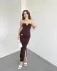 Straplez Göğüs Aksesuarlı Elbise