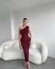 Tek Omuz Büzgülü Sandy Elbise