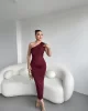 Tek Omuz Büzgülü Sandy Elbise