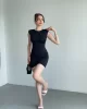 Vatkalı Büzgü Detay Elbise