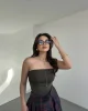 Yan Büzgü Straplez Crop