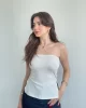 Yan Yırtmaçlı Taşlı Straplez Bluz