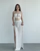 Yırtmaçlı Pilise Etek Crop Takım