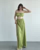 Yırtmaçlı Pilise Etek Crop Takım