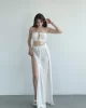 Yırtmaçlı Pilise Etek Crop Takım