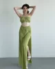 Yırtmaçlı Pilise Etek Crop Takım