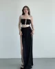 Yırtmaçlı Pilise Etek Crop Takım