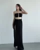 Yırtmaçlı Pilise Etek Crop Takım