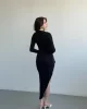 Yırtmaçlı Uzun Sandy Elbise
