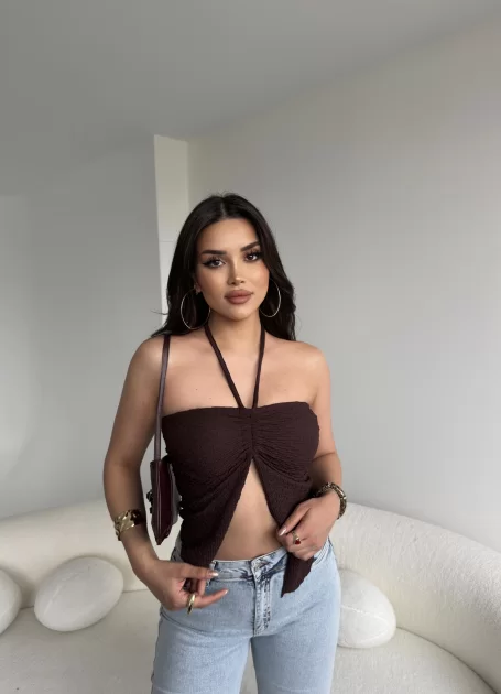 Gofre Straplez Büzgülü Crop