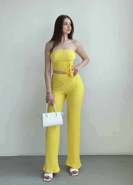 Straplez Gofre Pantolon Takım