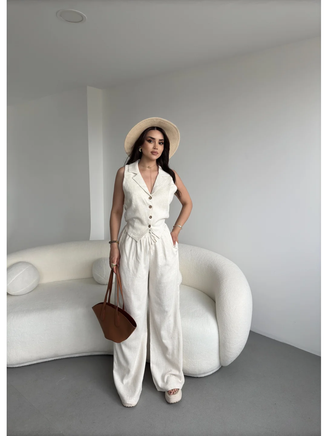 Keten Yelek Pantolon Takım