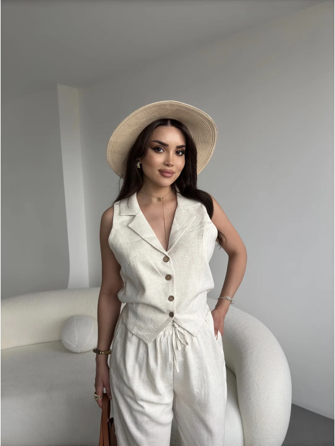 Keten Yelek Pantolon Takım