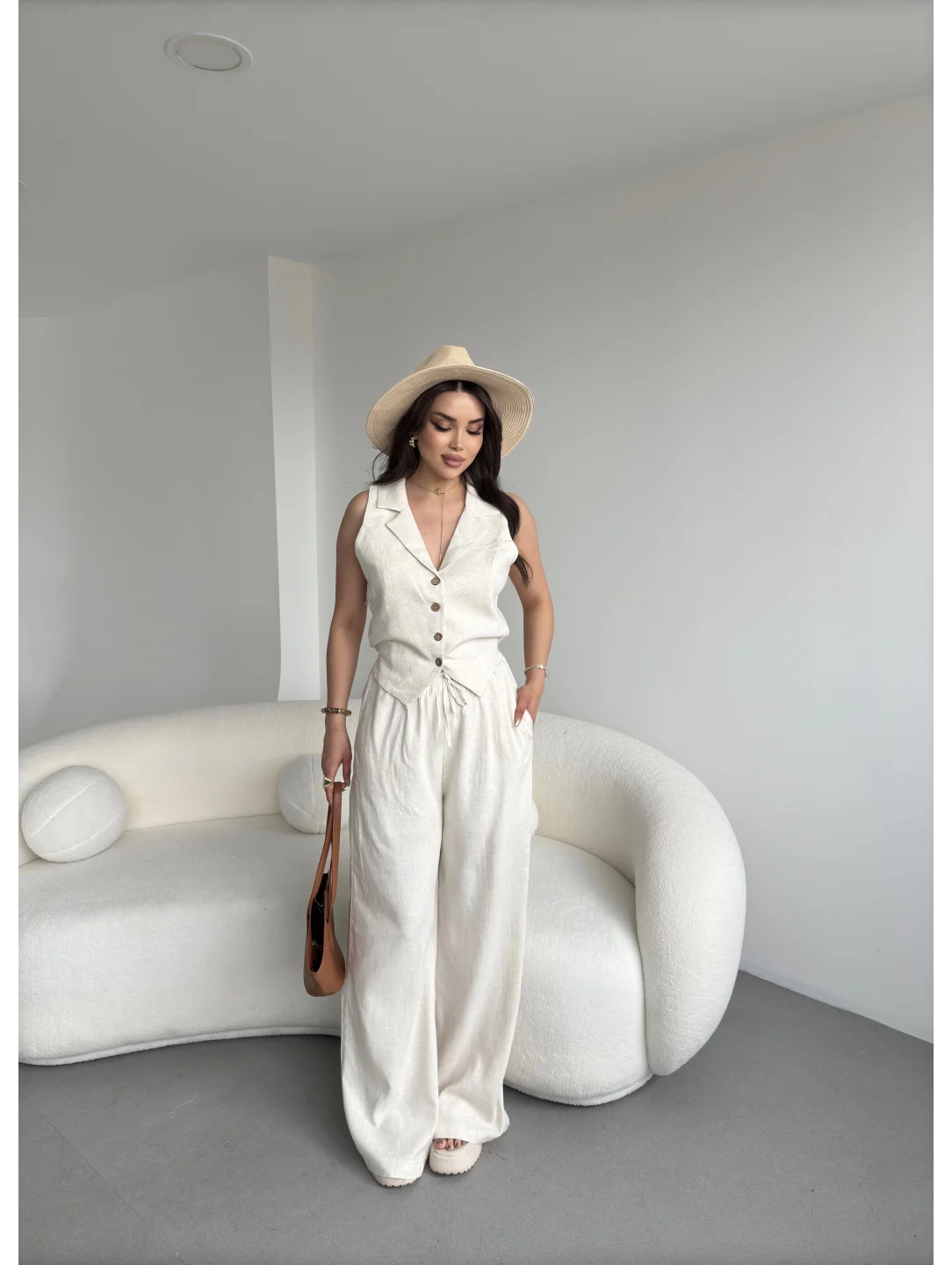 Keten Yelek Pantolon Takım